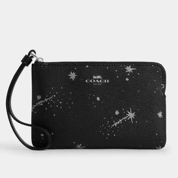 Coach Corner Zip Wristlet in Star Print Silver/Black Coated Canvas & Leather NWT - Picture 16 of 16